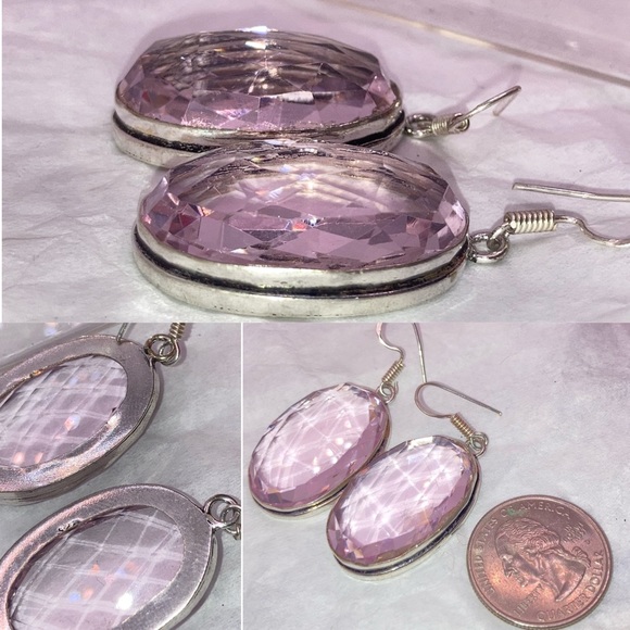 Ice Pink Crystal Gemstone Chunky Handmade Earrings - Picture 3 of 4